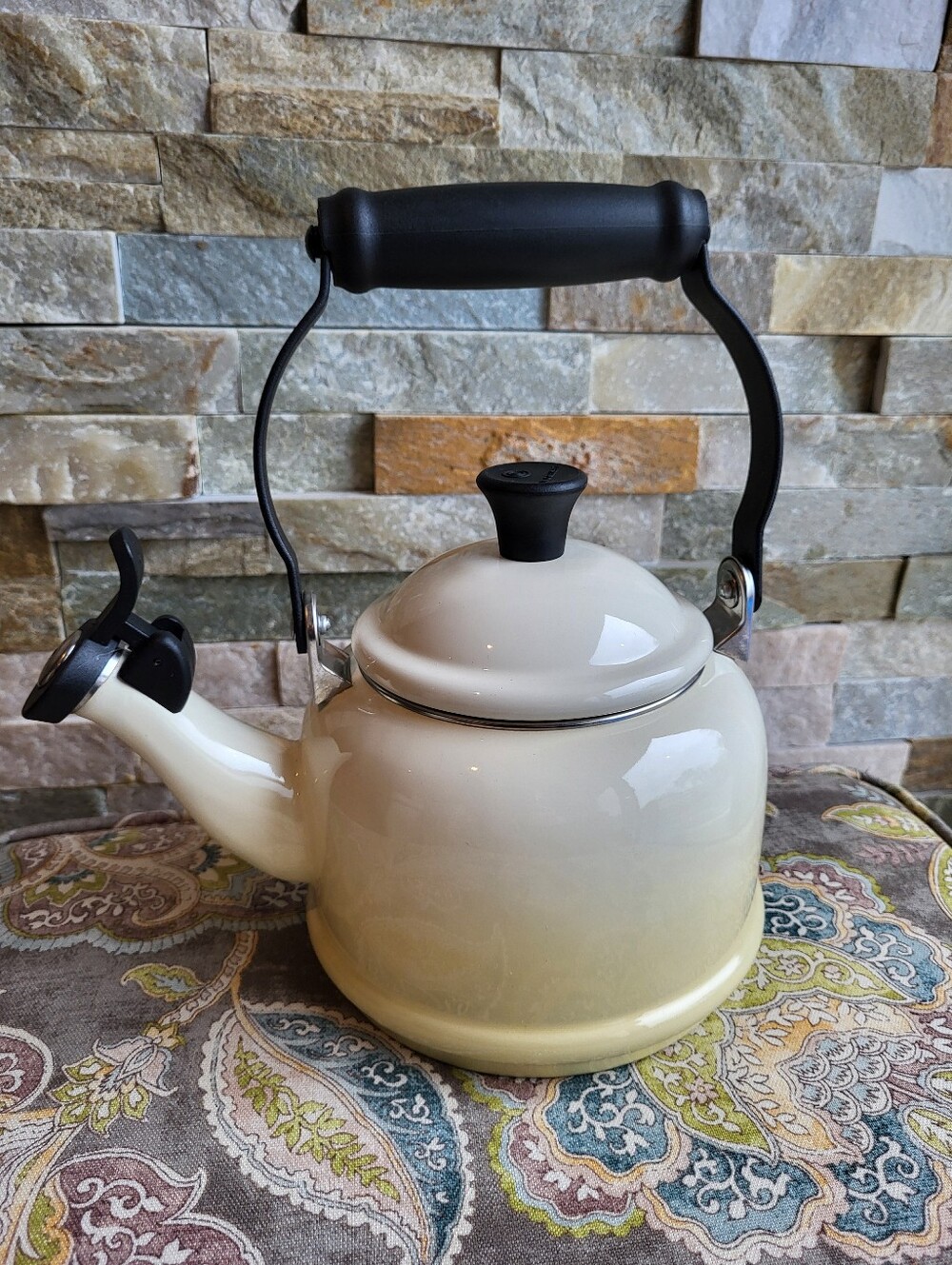 Le Creuset Cream Gradient Demi Tea Kettle with Black Handle
